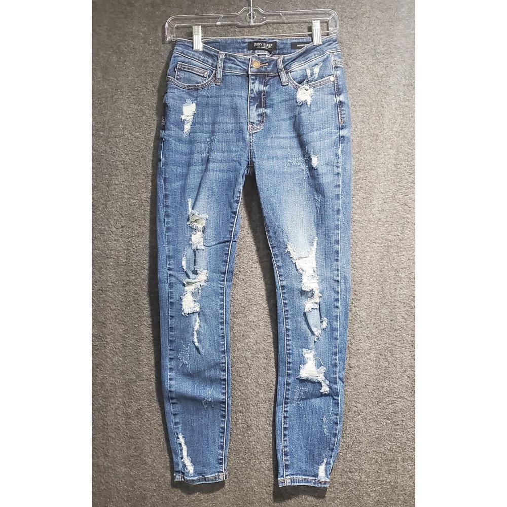 Judy Blue Jeans Womens 3/26 Blue Skinny Fit Distressed Stretch Denim Med Wash